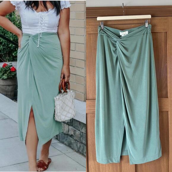 Anthropologie Dresses & Skirts - Anthropologie Junie Midi Skirt Front Twist Sage Green Women’s size Small